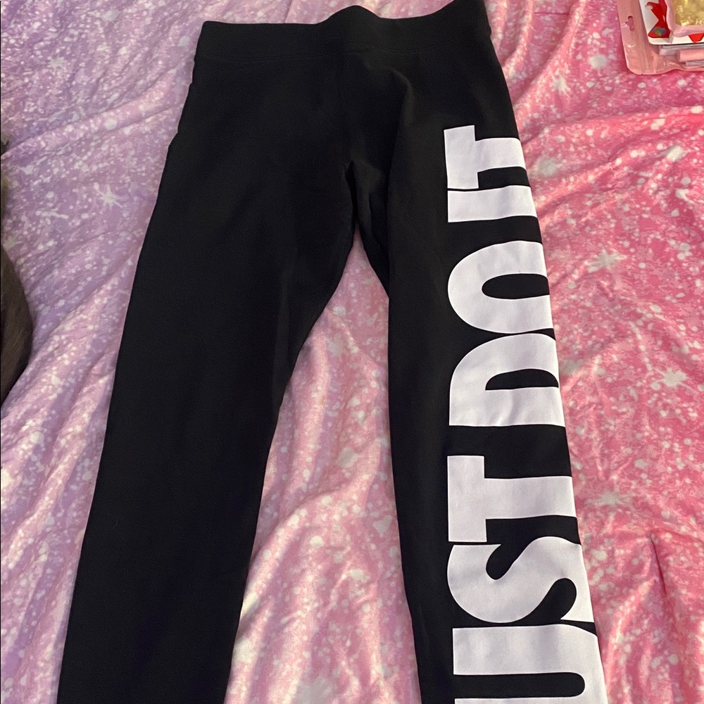 Black Leggings with White 'Just Do It' Print